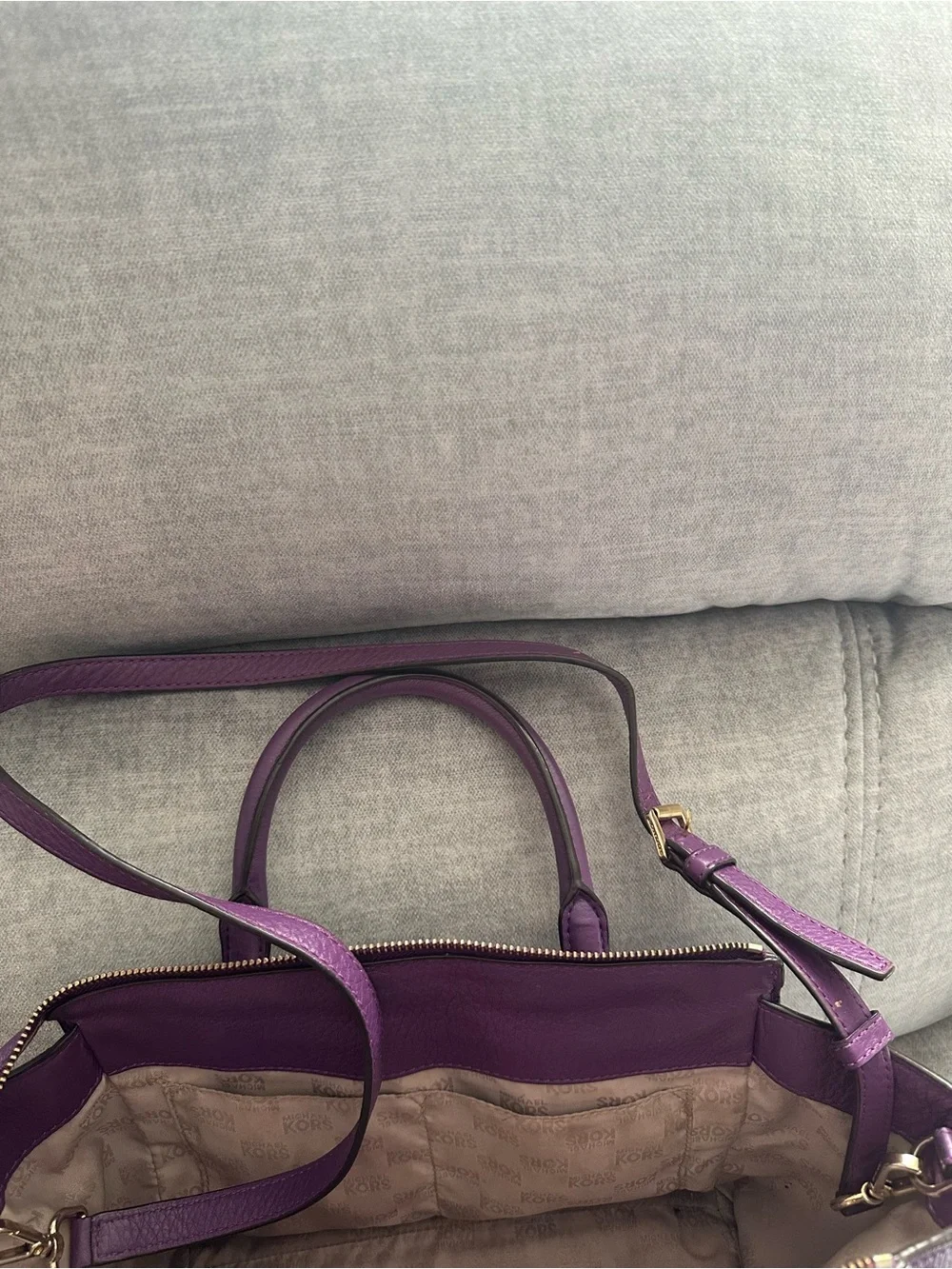 Michael Kors Deep Purple Leather Satchel with Gold MK Logo